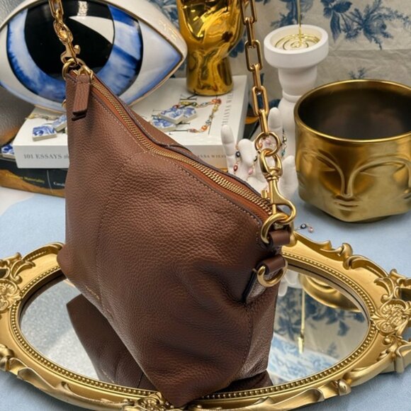 🆕 OROTON 🧿 NWOT Lily Zip Top Leather Crossbody, Brown *MISSING TOP STRAP* - Picture 6 of 15